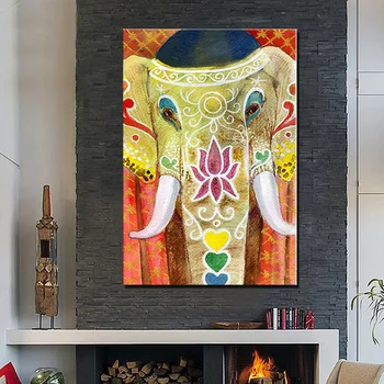 

HOT Selling Handmade Colorful Abstract Animals Thai style elephant Oil Painting on Canvas Wall picture Decor Home Decoration Art