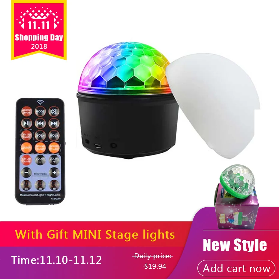 

LED Disco Ball with Speaker Support Bluetooth and AUX Port Stage Lighting Effect Disco Lights Magic Ball Light for Home Party
