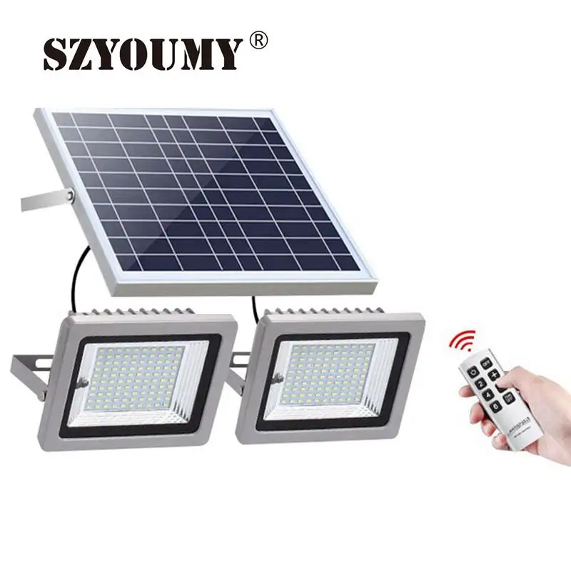 

SZYOUMY 2 in 1 Solar Food Light Double Head Light Waterproof IP65 Garden Path Street Solar Landscape Light 2*100Leds