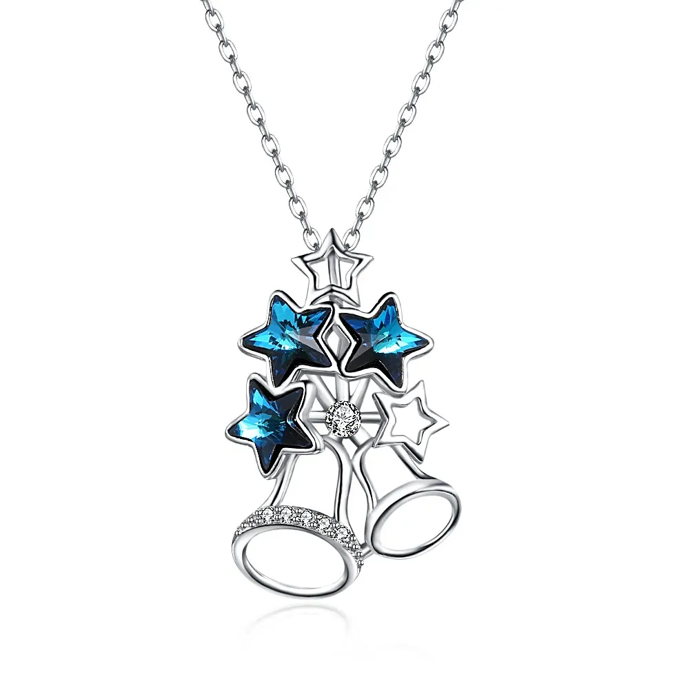 

INALIS Female Crystals from Swarovski 925 Sterling Silver Explosion Christmas Bell Star Personality Crystal Pendant Necklaces