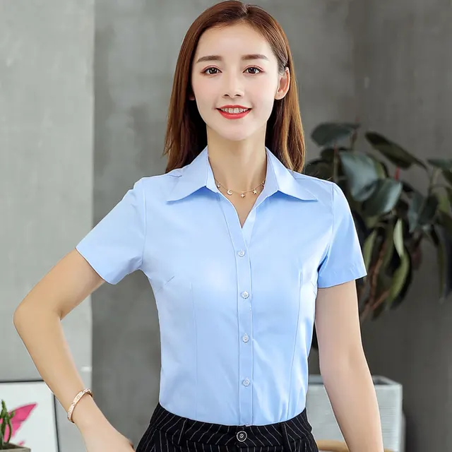 Fashion Formal Shirt Women Clothes 2019 New Slim Short Sleeve White ...