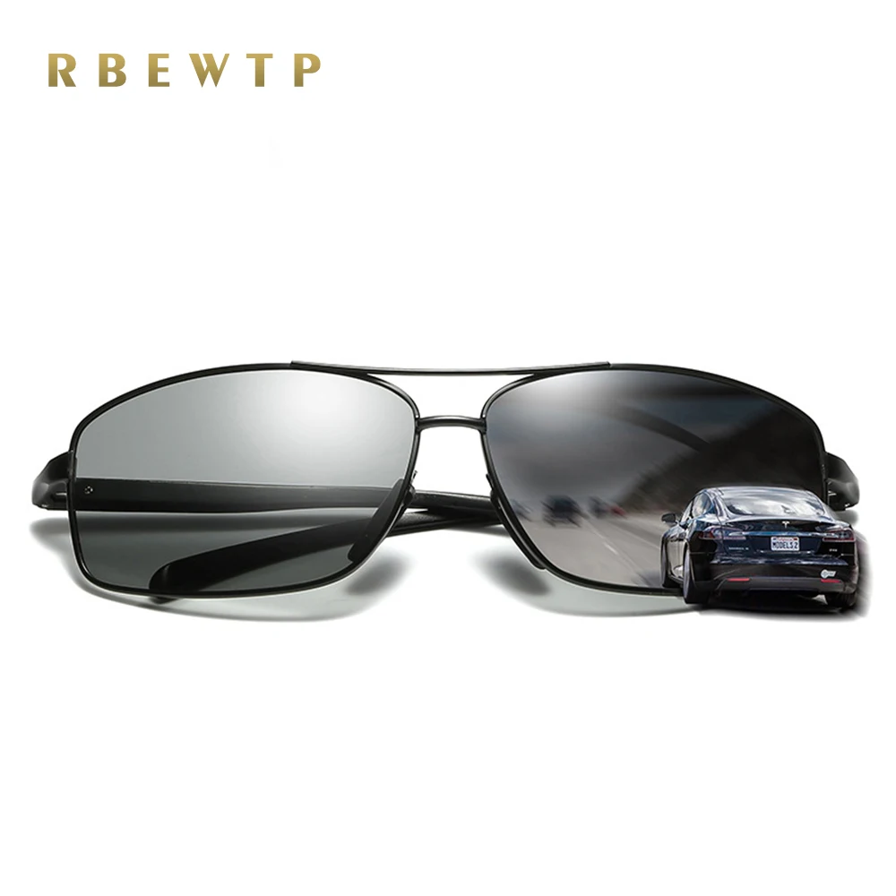 

RBEWTP Aluminum magnesium Frame Square Lens Photochromic Polarized Sunglasses Men Driving Day and Night Vision Sun Glasses