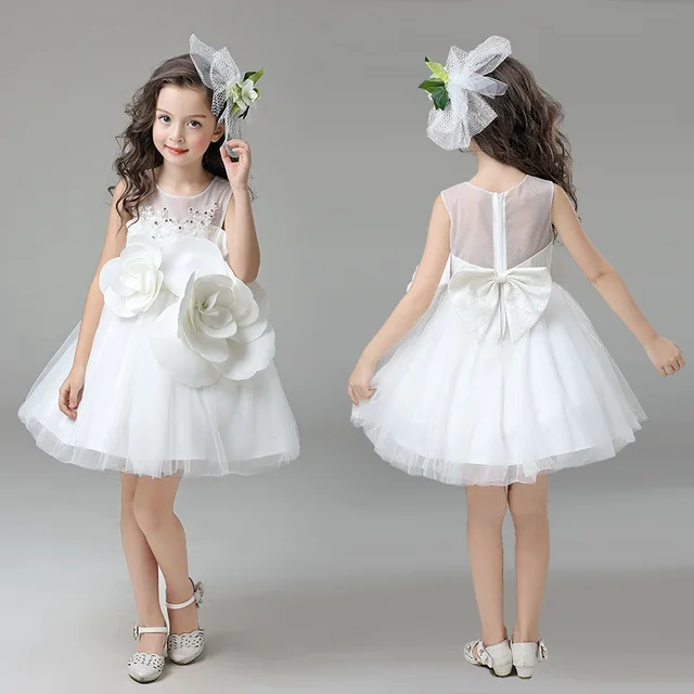 YNB Wholesale 6 pieces children white evening dress kids girls wedding