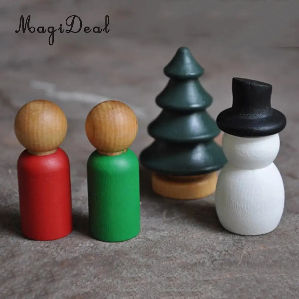 30 Pieces Assorted Blank Christmas Tree Snowman People Nest Wooden Peg Dolls Crafts DIY Montessori Toys Wedding Cake Toppers