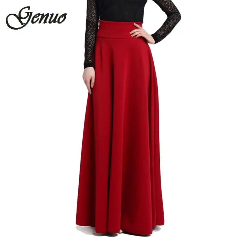 

S M L 5XL New High Waist Pleat Elegant Skirt Wine Red Black Solid Color Long Skirts Women Faldas Saia 5XL Plus Size Ladies Jupe