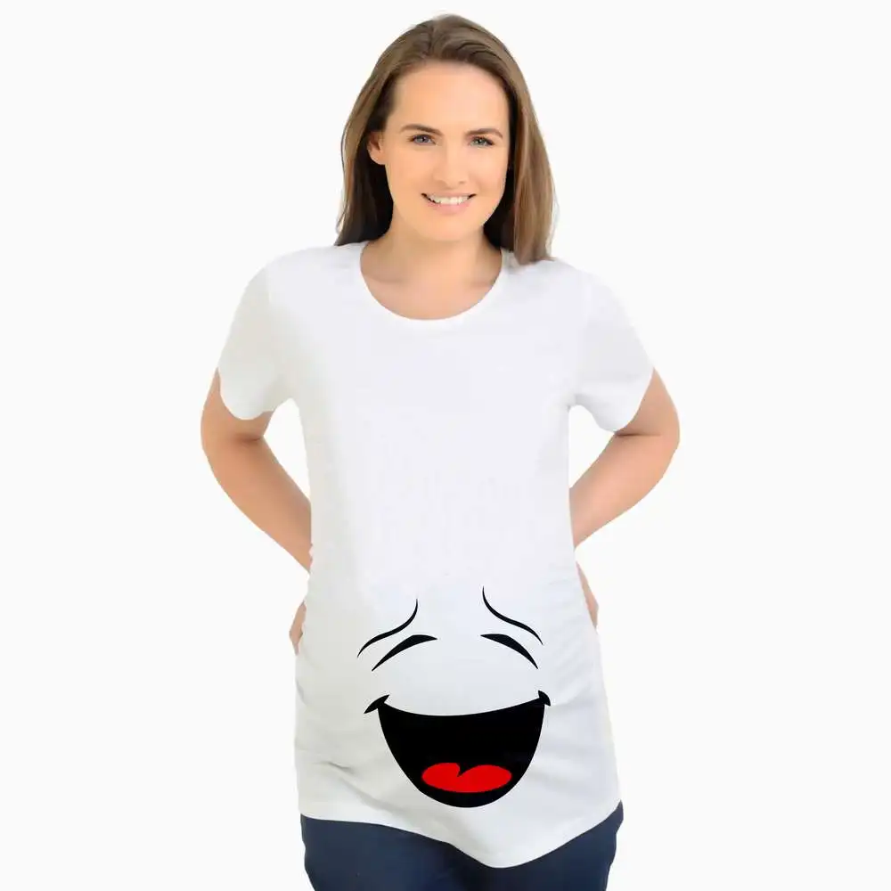Funny Cute Maternity Tops T-shirt Clothes  baby emoji smile face print Pregnant t shirts  Womens Pregnancy