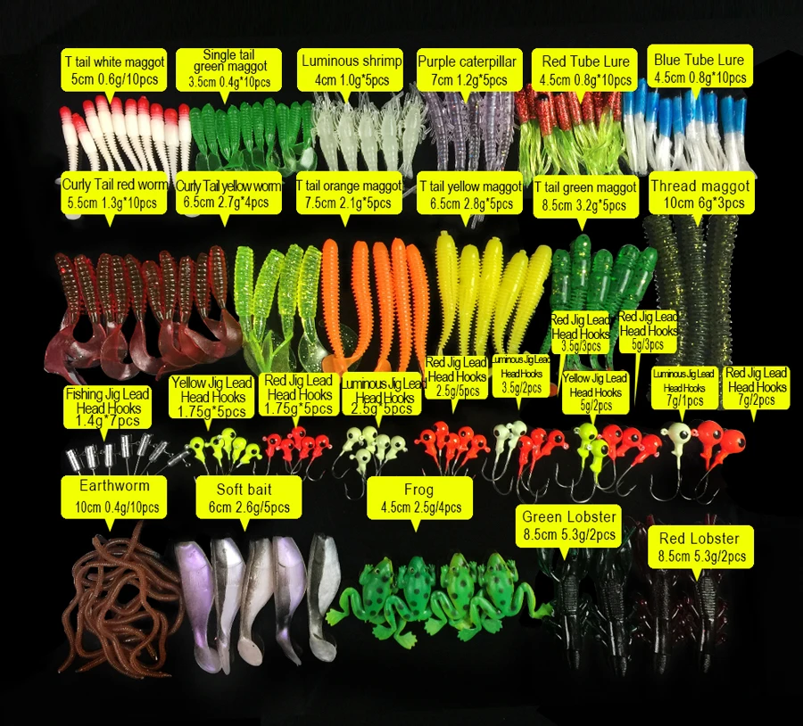 146 шт./кор. набор мягких рыболовных приманок Lead Jig Head крюк личинка червь приманки рыболовные снасти Shads силиконовые искусственные приманки рыболовные снасти