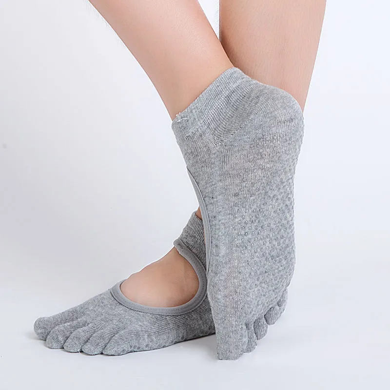 Reallion, женские носки для йоги, противоскользящие, пять пальцев, без спинки, силиконовые, Нескользящие, 5 Носок, носки для балета, спортзала, фитнеса, спорта, хлопковые носки - Цвет: Light Gray
