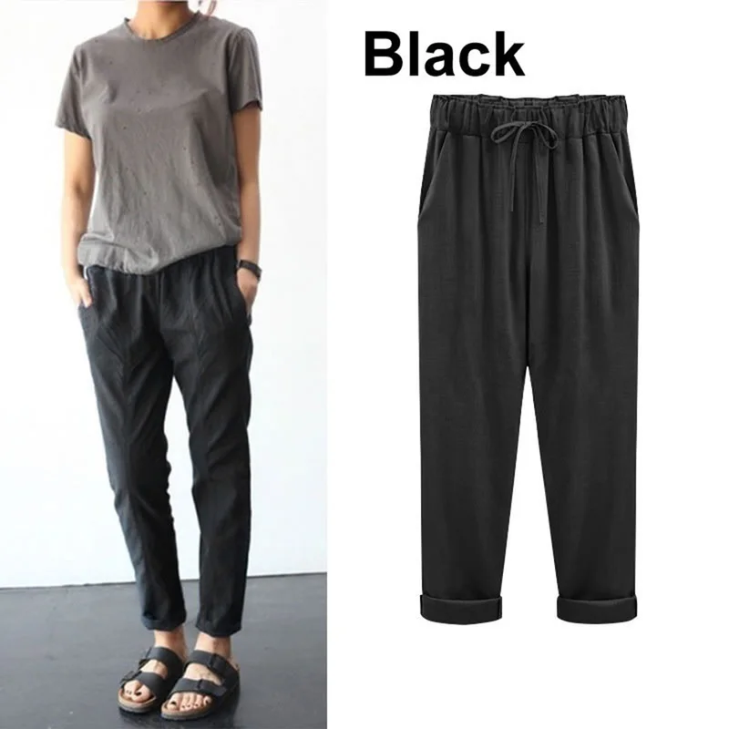 

Zogaa 2019 Loose Cotton and Linen Broad Leg Harem Pants Women Casual Cargo Pants Elastic Waist Full Length Trouser Knitted Pants
