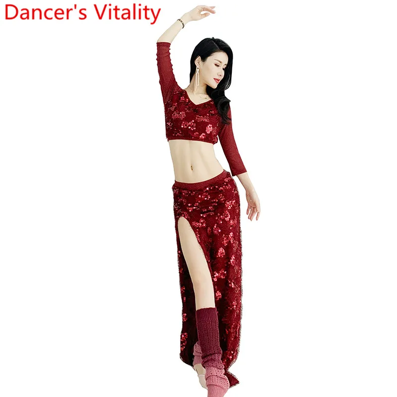 Одежда для танца живота весна лето топ с блестками длинная юбка комплект индийский Восточный танец костюм для выступлений