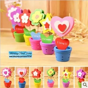 

18pc/lot lovely flowers potted wood photo clip / fashion cartoon wooden flower pot message card folder/Memo clips holder