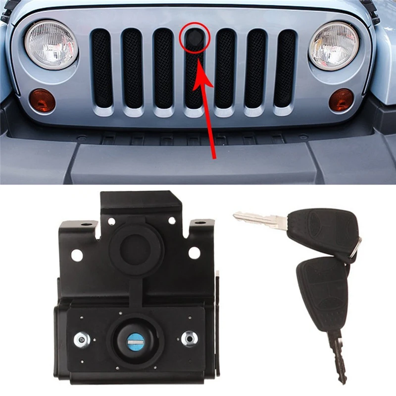 

Car Accessories Engine Cover Protector Kit With Key For Jeep Wrangler JK 2007~2017 Replacement Parts Hood Anti Theft Grille Lock