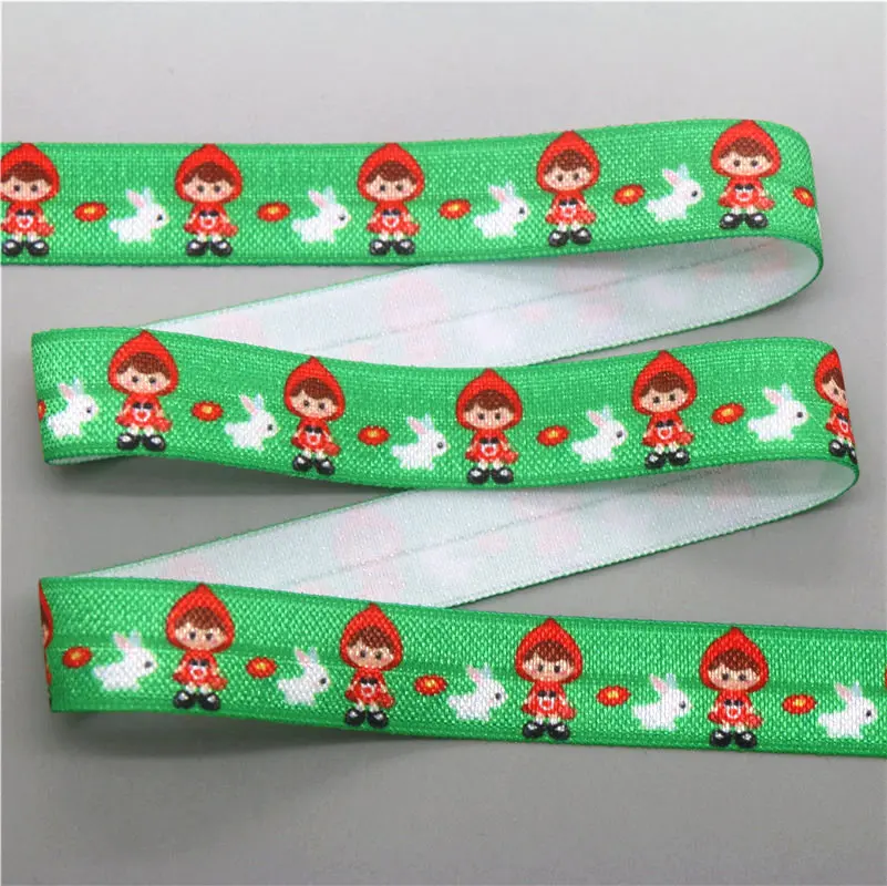 DUWES 5/8'' 50yards ball cartoon cactus space printed Fold Elastic FOE stretch ribbon hairbow headwear headband DIY OEM D1071