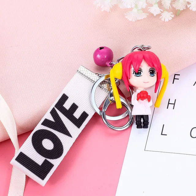New Fashion Anime Girl Ribbon Bell Keychain Cute Doll Vinyl Keyring Bag Car Purse Pendant