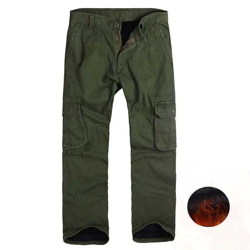 Мужские зимние толстые теплые штаны, длинные брюки-карго с несколькими карманами, повседневные военные мешковатые Тактические длинные брюки размера плюс 38 40 - Цвет: Army green