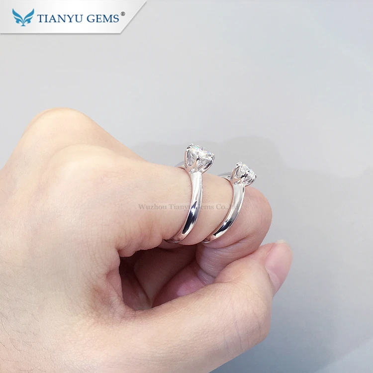 Tianyu драгоценные камни Классический Пасьянс Кольцо 925 стерлингового серебра белый камень муассанит обручальное женское кольцо