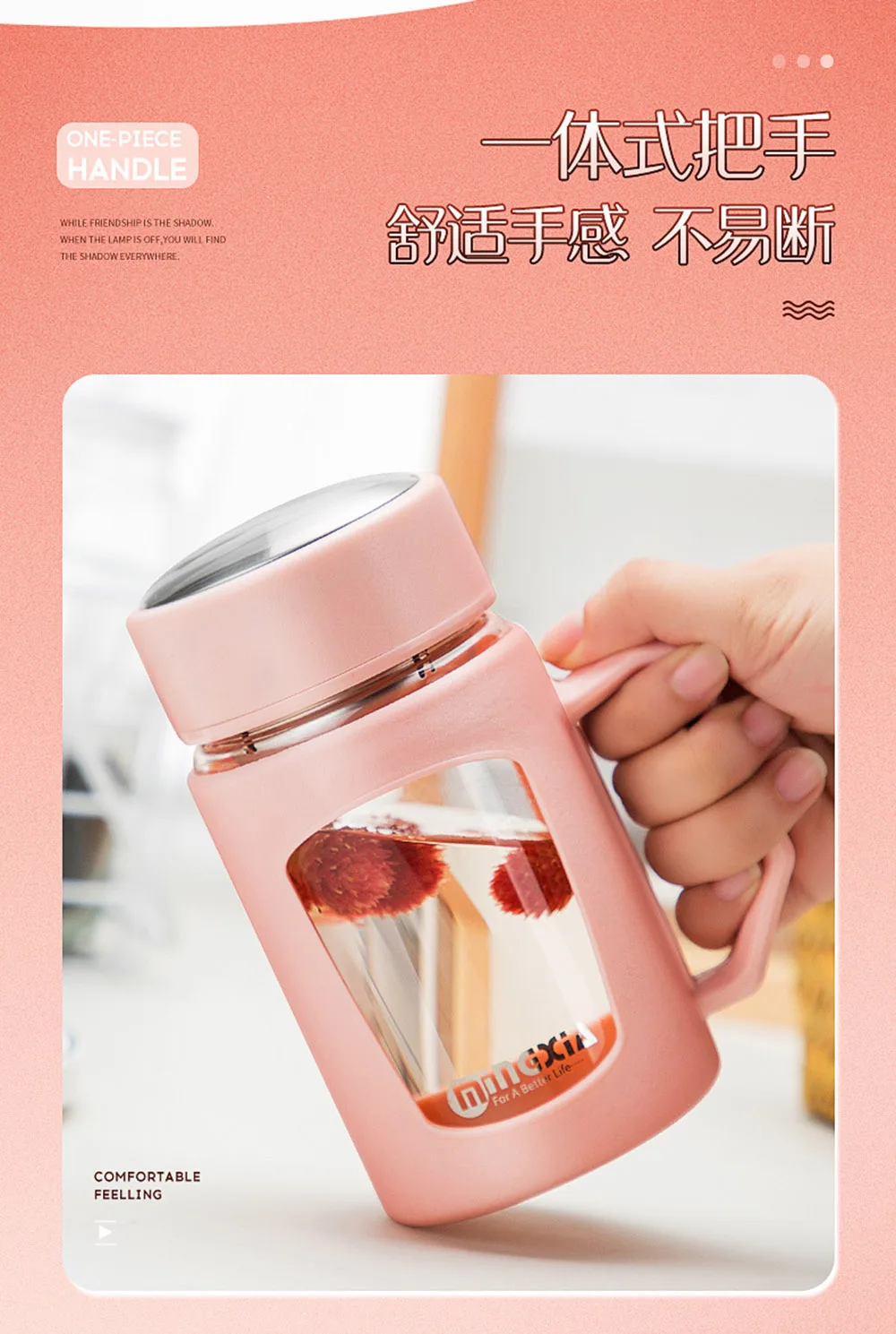 Crystal Glass Water Bottle BPA Free  My Portable Drink Bottle . Gourde Milk Tea Infuser Bottle With Handle Office Cup Coffee Mug (6)