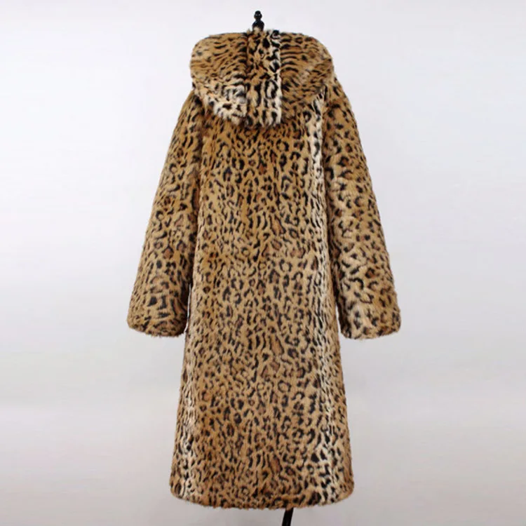Women Leopard Jackets With Hooded Large Size S/6XL Female Elegant Fake Fur Overcoats S/6Xl Pretty Leopard Print Jacket D427