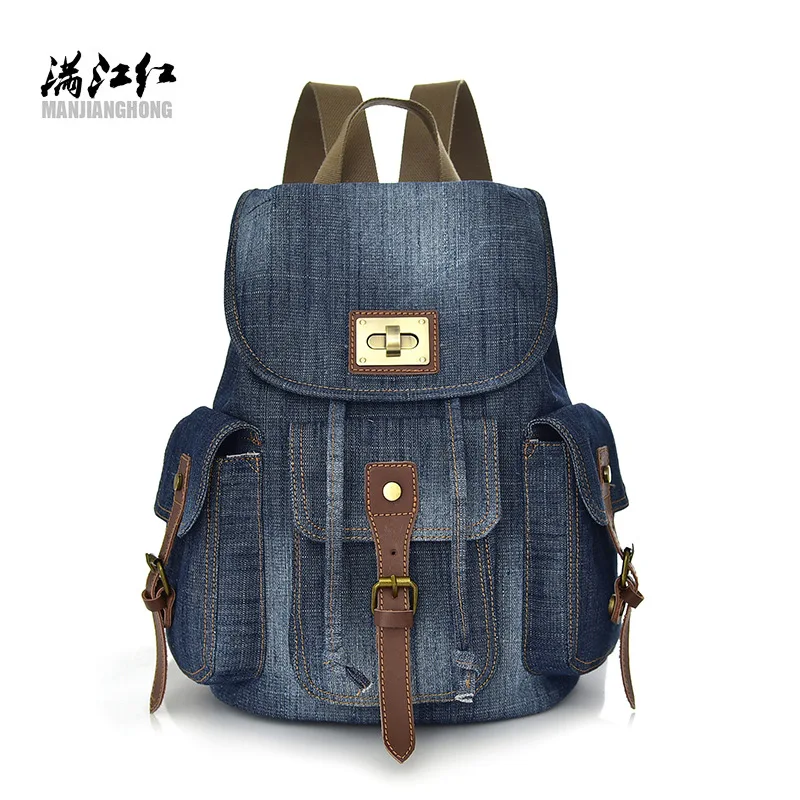 

111318 new hot lady denim vintage backpack female casual travel bag