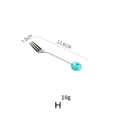 Прекрасная десертная вилка из нержавеющей стали, кофейная ложка для перемешивания, креативная мультяшная вилка для фруктов AKUHOME - Цвет: Donut fork blue