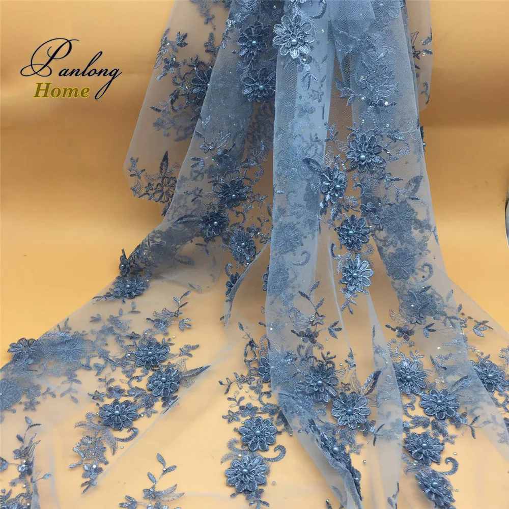 

PanlongHome 1yard Water Soluble Embroidery Mesh Embroidery Flower Bead Lace Fashion Wedding Dress Embroidery Fabric
