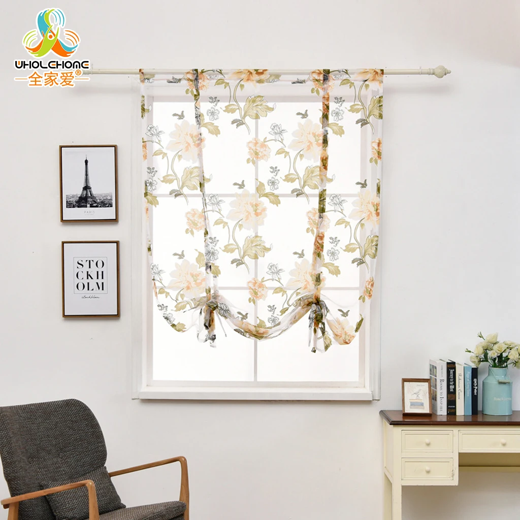 Luxury Floral Sheer Roman Curtain Window Treatments Kitchen Living Room