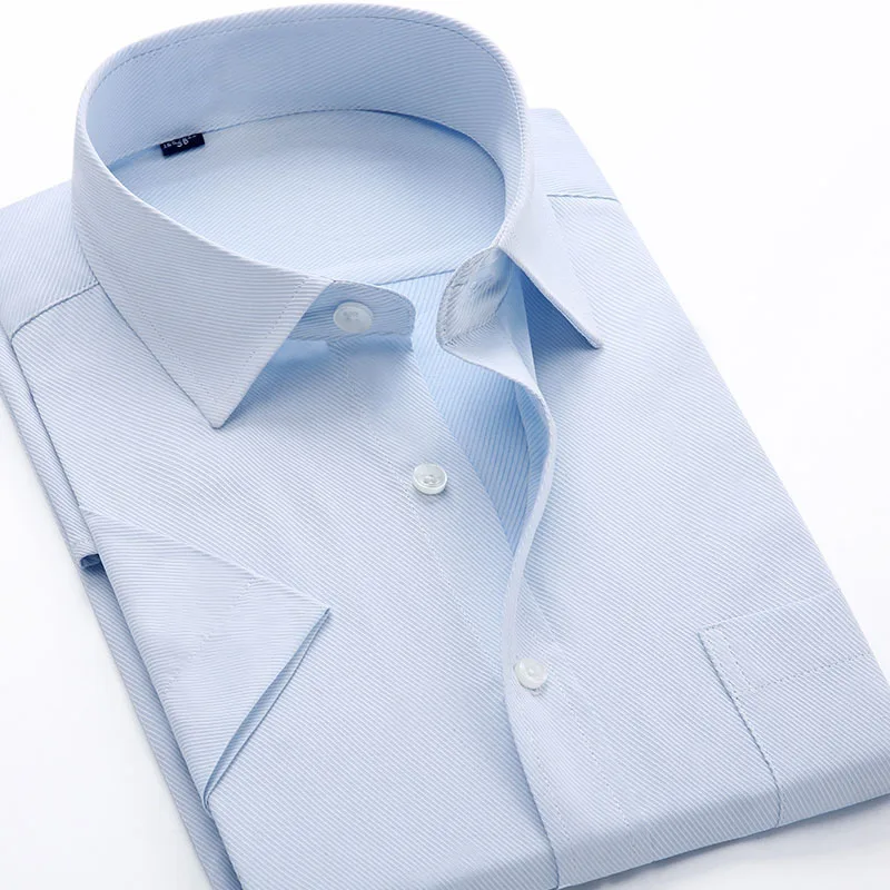 Dress Shirts Men Casual Shirts Solid Color Short Sleeve Classic Style Work Wear