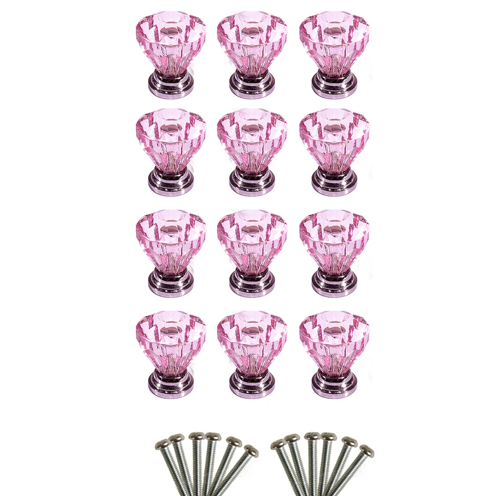 

KSOL 12x Pink Crystal Glass Door Knobs Drawer Cabinet Furniture Pull Handles