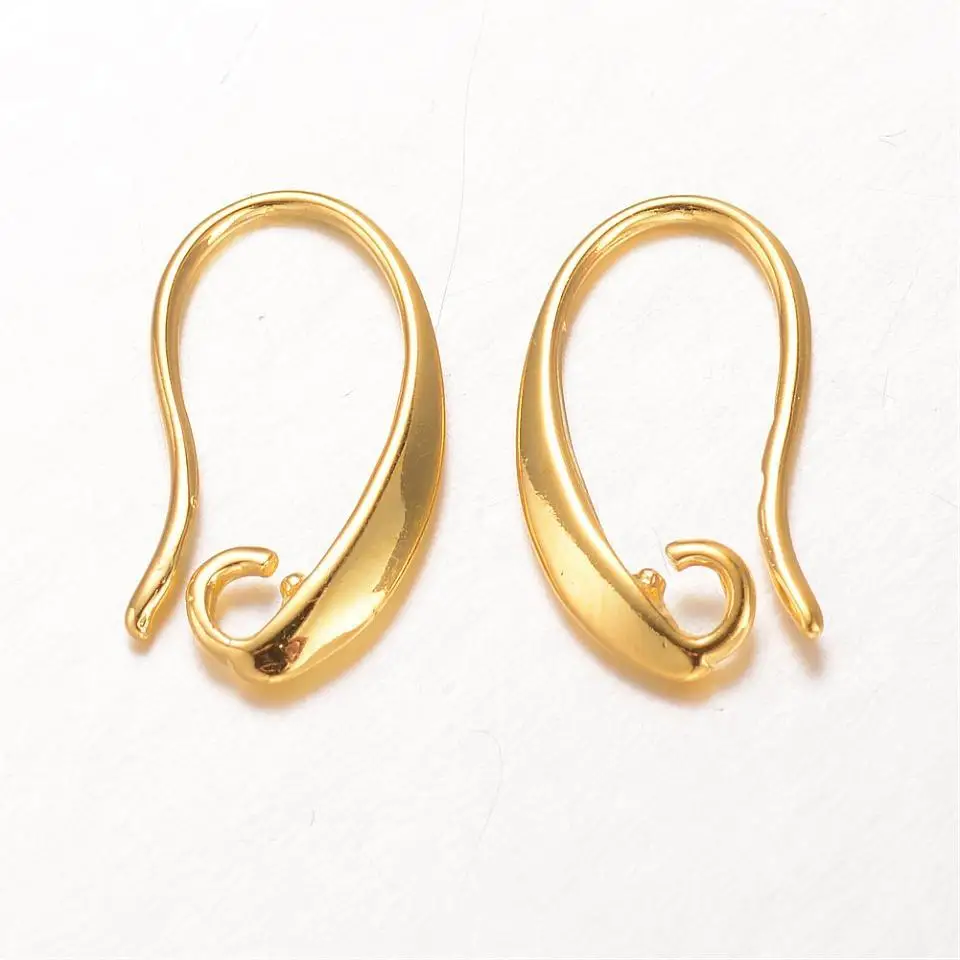 10pcs Brass Earring Hooks, Golden, 17.5x9x2mm, Hole 2mm; Pin 1mmin