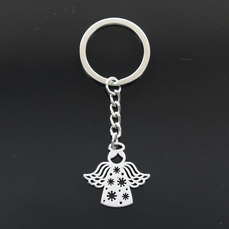 

New Keychain 27x28mm nowflake angel snow Pendants DIY Men Car Key Chain Ring Holder Keyring Souvenir Jewelry Gift
