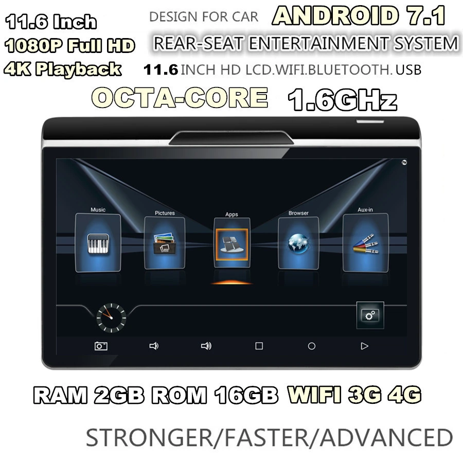 11," HD 1080P Android 7,1 ram 2GB rom 16GB Octa-core 1,6 GHz wifi 3g/4G BT Mirror Link OBD TPMS FM подголовник заднего сиденья мониторы