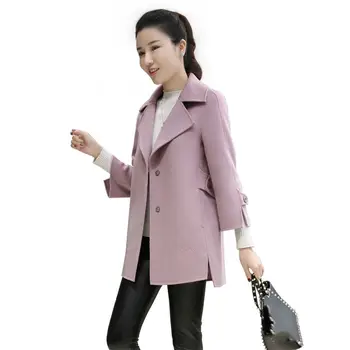 

Wool Blends Jacket Overcoat Women Autumn Winter Warm Single Breasted Pockets Outwear Female Casual Lapel Belt Woolen Coat O649