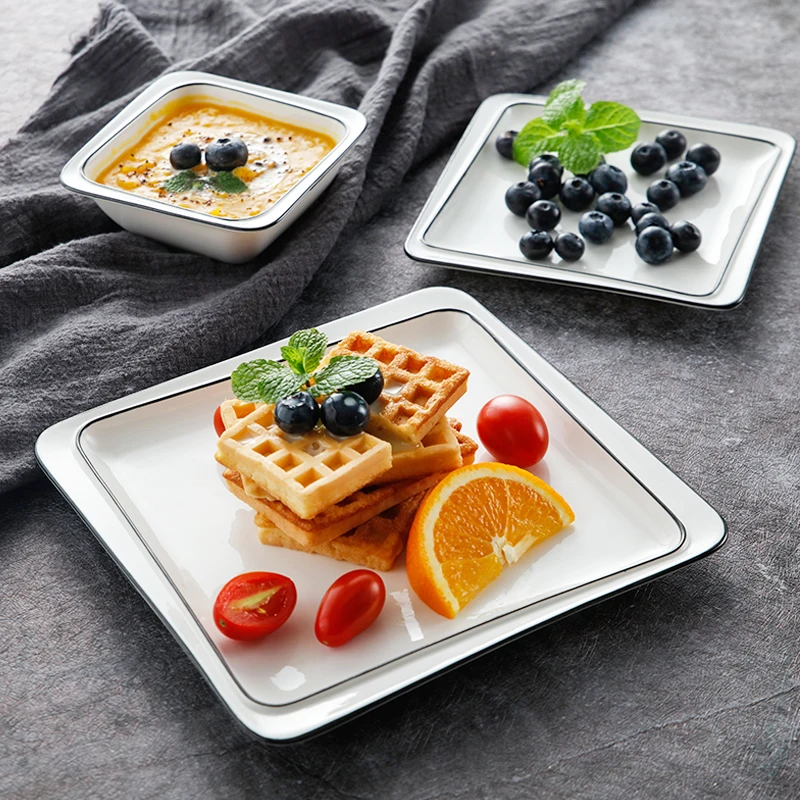 Творческий Квадратные пластины миски тарелки блюда салат высокое качество тарелки и миски керамическое блюдо закуски тарелки для фруктов