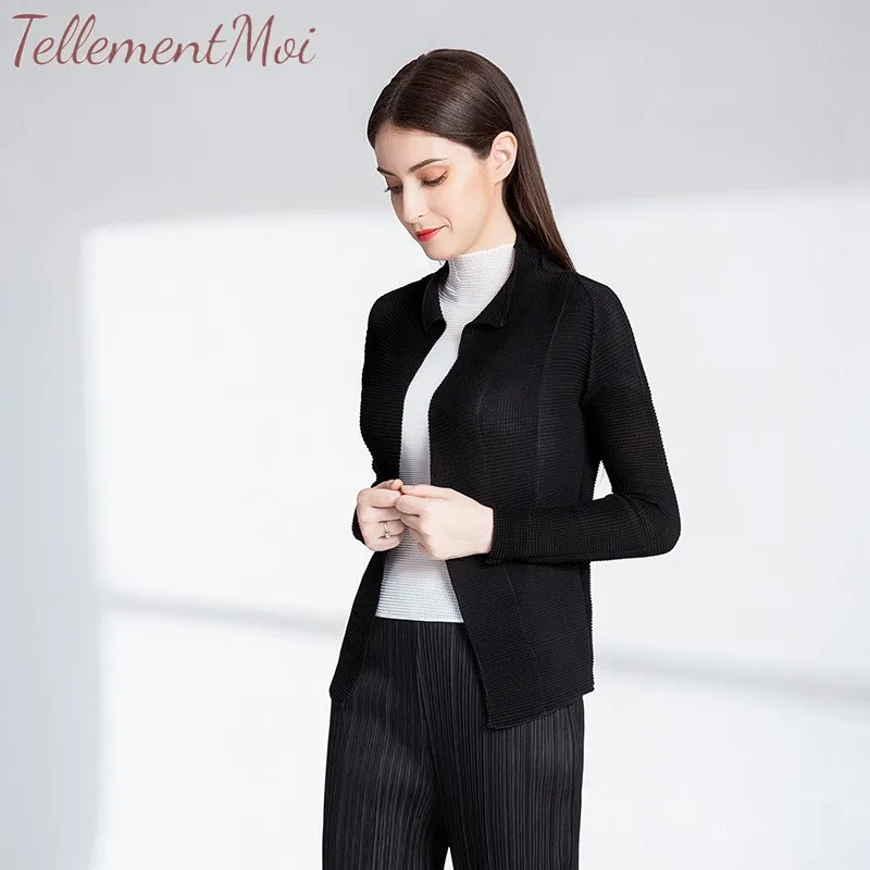 Mince Bureau Courte Manteau Travail Plissée Femmes Cardigans Vêtements Solides Veste Longues Cardigan Pour Manches Lâche Occasionnel Femelle zHPaqxO
