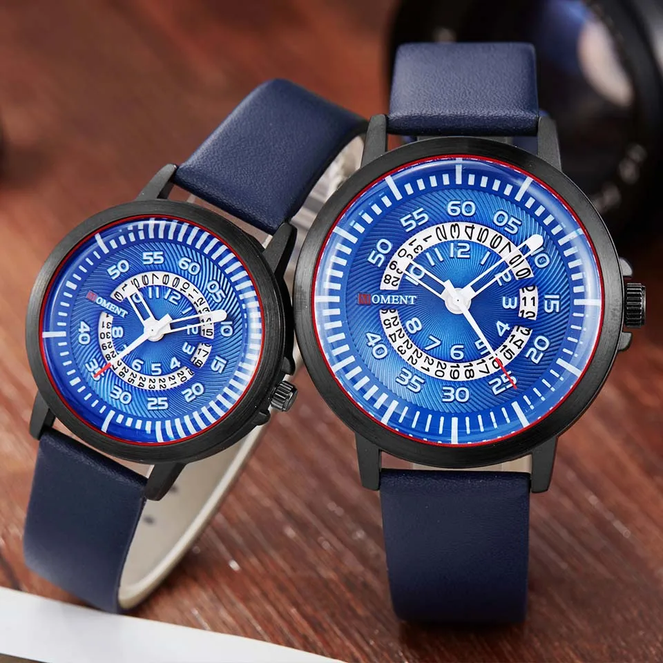 Уникальный проигрыватель пара часов для мужчин для женщин наручные часы Lover Дата Кожаный ремешок Часы Спорт Мужские кварцевые часы подарок ко Дню Святого Валентина - Цвет: Blue Couple watch