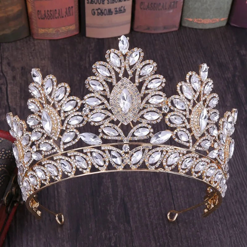 Шампанское горный хрусталь Невеста барокко Корона корейские ювелирные изделия на волосы свадебные аксессуары для волос, золотистый кристалльная тиара Карнавальная корона королевы