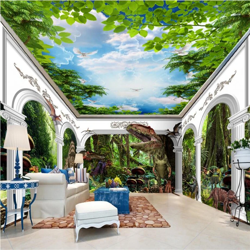 Dinosaur kingdom forest Roman column papel de parede 3D photo wall paper Classic Art 3D mural wallpaper painting for living room