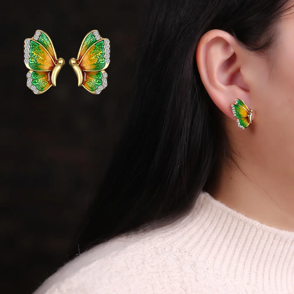 Женские серьги гвоздики в виде бабочки с масляным рисунком|butterfly earrings|earrings freebest