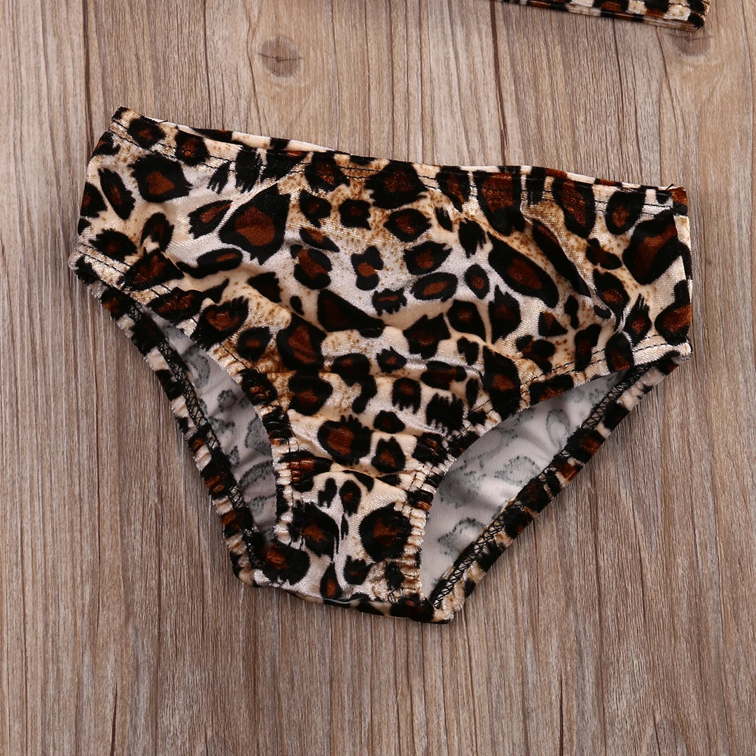 Симпатичные Biquni 3 шт. для маленьких девочек Leopard комплект бикини с бантом Купальники малышек купальный костюм малыш/Дети двойка одежда заплыва