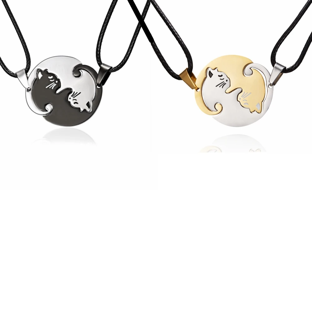 

Rinhoo Black white Gold silver Necklace Titanium Steel animal cat couple Necklace women men lovers jewelry Valentine's Day gifts
