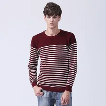 Осень хлопок O шеи Sueter Masculino Tricotado хорошее качество полоса Pull Homme Coton