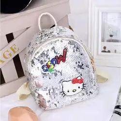 Блестки рюкзак для девочек кожа милый мультфильм hello kitty школьная сумка для девочек-подростков модная Женская дорожная сумка Mochila