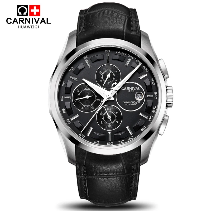 Carnival military sports automatic mechanical watch men sapphire full steel leather strap luxury br