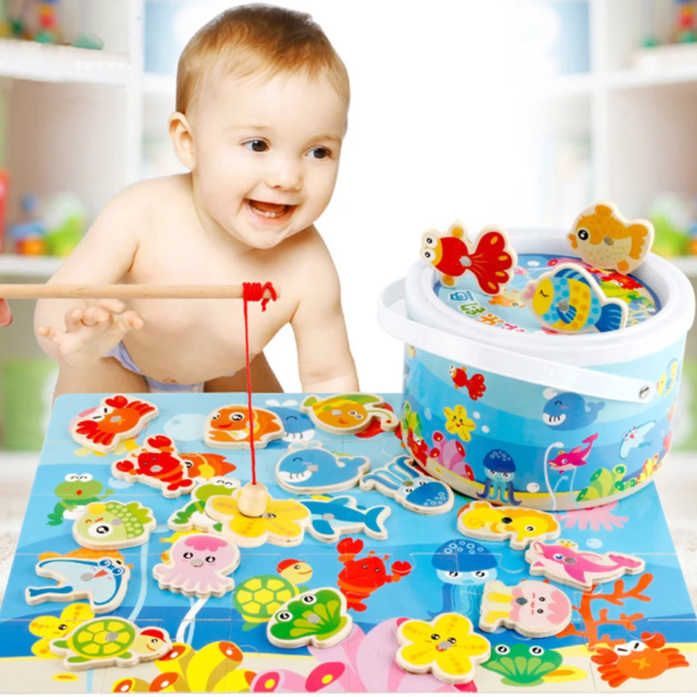 

Happy Fishing Toys Wood Magnetic Fishing Jigsaw Puzzle Floor Children's Educational Toys