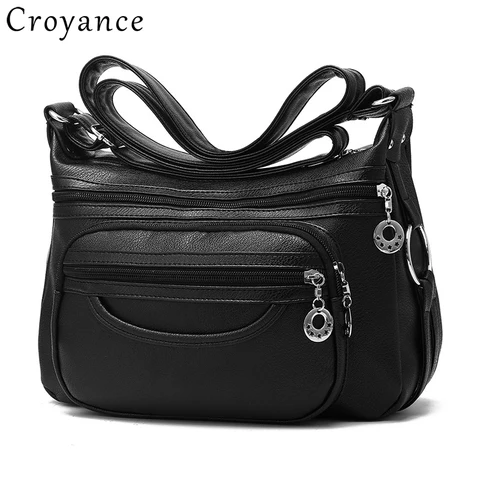 Croyance Novidade Bolsas de Ombro de Couro Crossbody Bolsa Dohomensageiro Fêmea Mulheres de Meia Idade Macio Multi-bolso Bolsas Bolsas de Moda