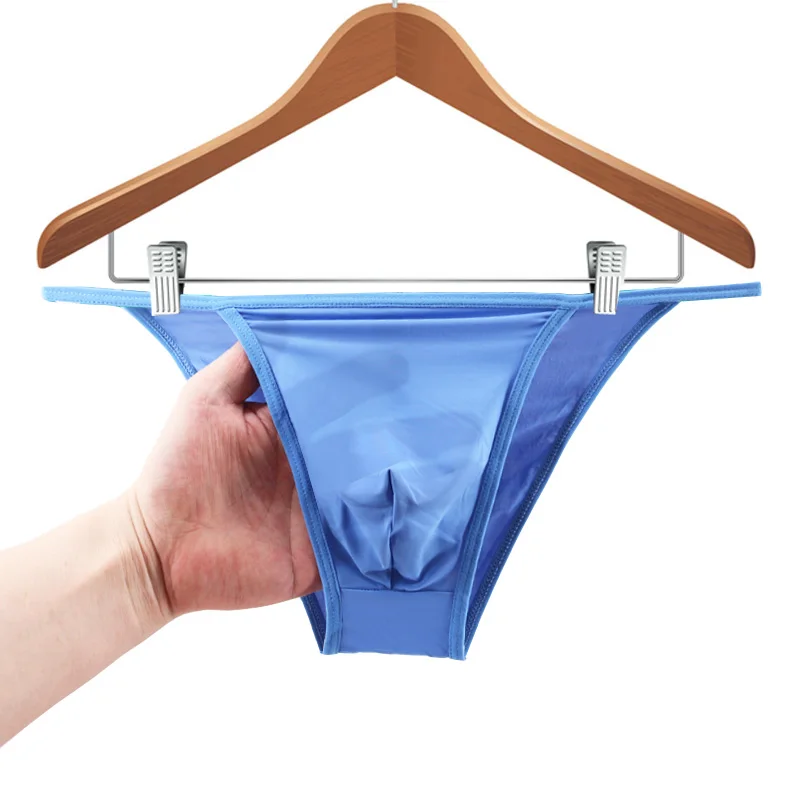 Male fork rims translucent panties Brief  male Ice Silk Low waist U Convex Design Underwear men 1732 4