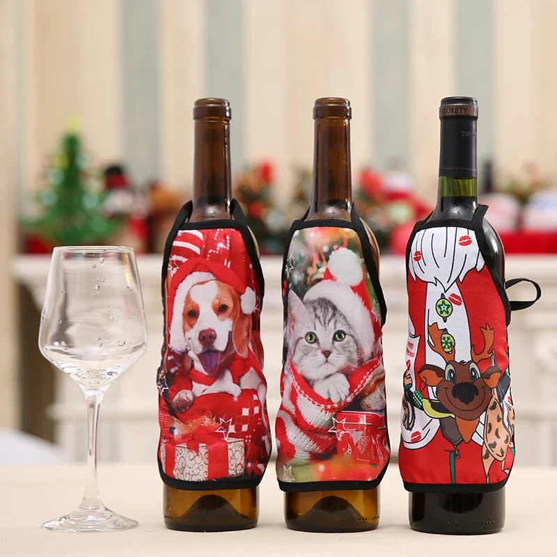 

Christmas bottle set, Christmas party cloth decoration red wine bottle gift, table wine bag restaurant holiday dress up