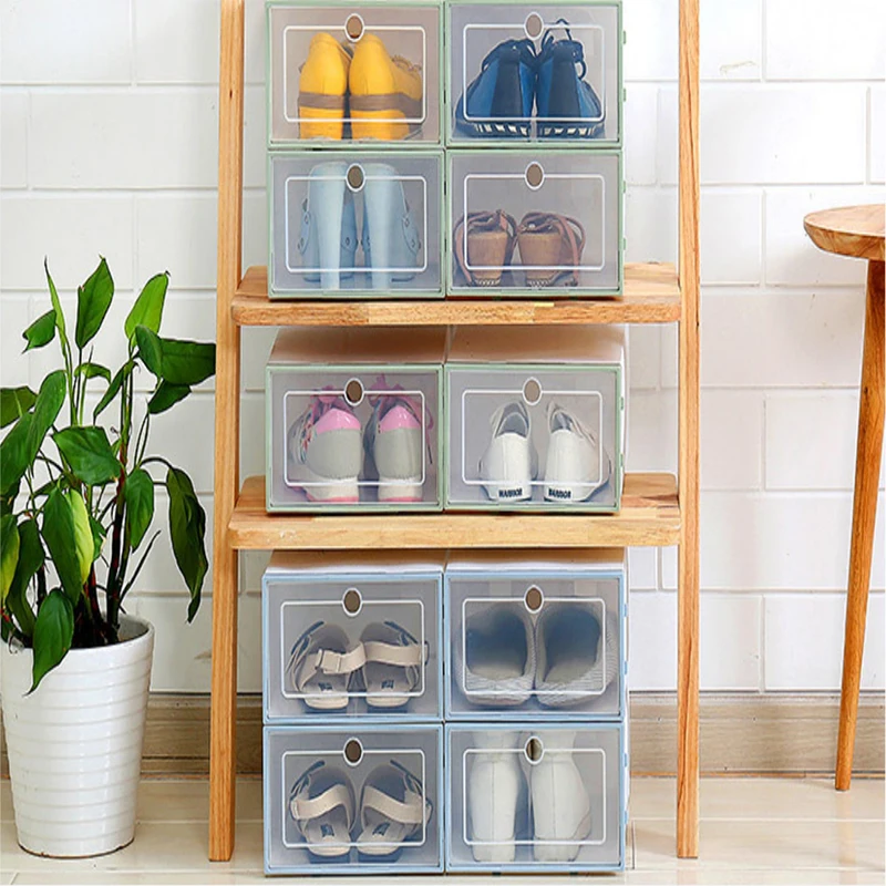 

6pcs / set Creative flip shoes transparent Drawer Case Plastic Shoe Boxes Dustproof Stackable storage box shoe organizer