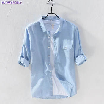 

Good quality Mens long sleeve linen shirts mens turn-down collar cotton shirts fashion Solid color male shirts