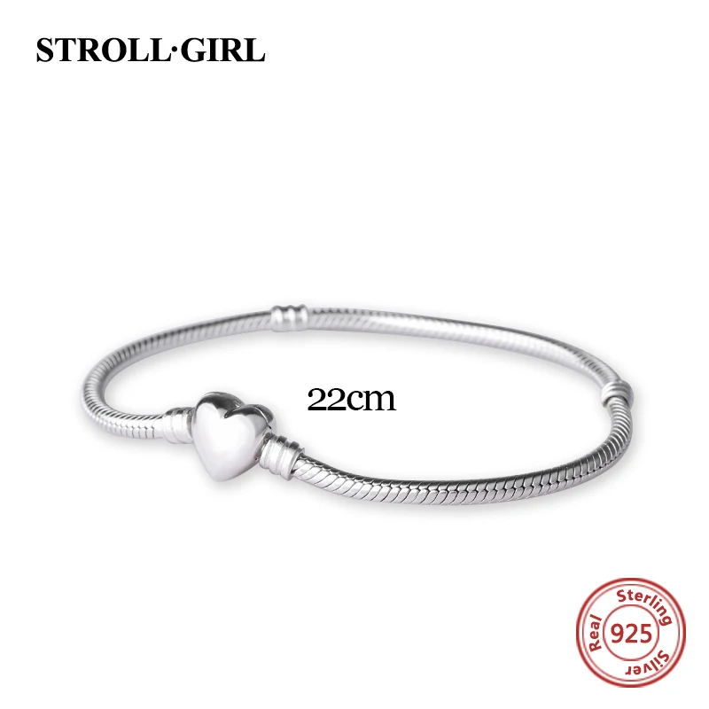 Strollgirl 925 Sterling Silver 22cm Luxury Snake Chain DIY pandora Charm Authentic Bracelet Fashion Jewelry making gifts